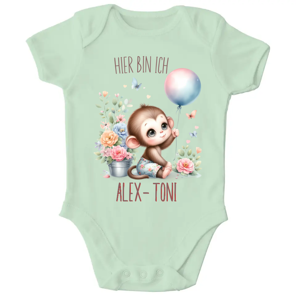 Baby Bio Body -Äffchen mit Blumen