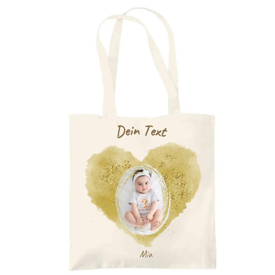 Shopper - goldenes Herz; personalisiert mit deinem Foto