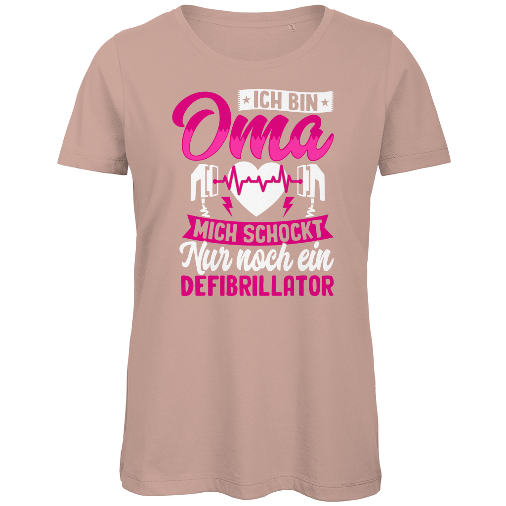 Damen Premium Bio T-Shirt Ich bin Oma, mich schockt nur noch der Defibrillator